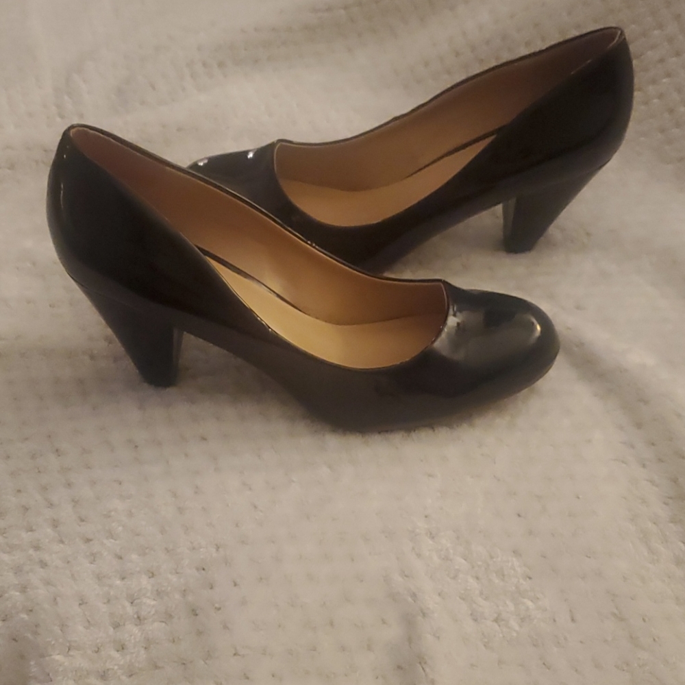 Black patent leather heels